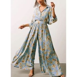 NEW Baltic Born Escondido Jumpsuit wide leg‎ Floral Button Front Belted Size M